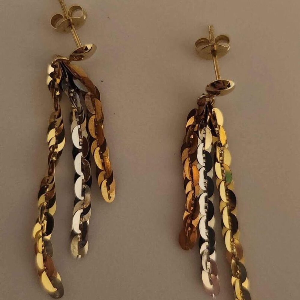 14K tri-color dangle earrings